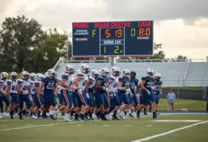 Tennessee High football team celebrating on the field after their win against Abingdon.