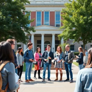 Students discussing academic topics at Texas A&M University