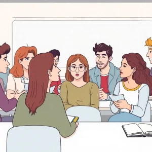 Illustration of a diverse university classroom discussing academic freedom and course content