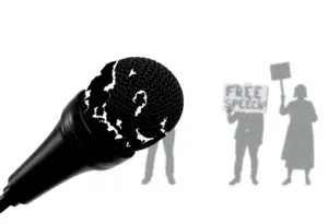 Symbolic representation of free speech under threat in a democratic society.