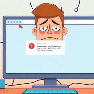 Illustration of a frustrated user experiencing TicketMaster error 401 on a computer