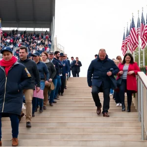 Participants climbing stairs at the Tri-Cities 9/11 Memorial Stair Climb event.