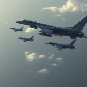 Military jets over the Caribbean Sea symbolizing escalating tensions between Venezuela and the U.S.