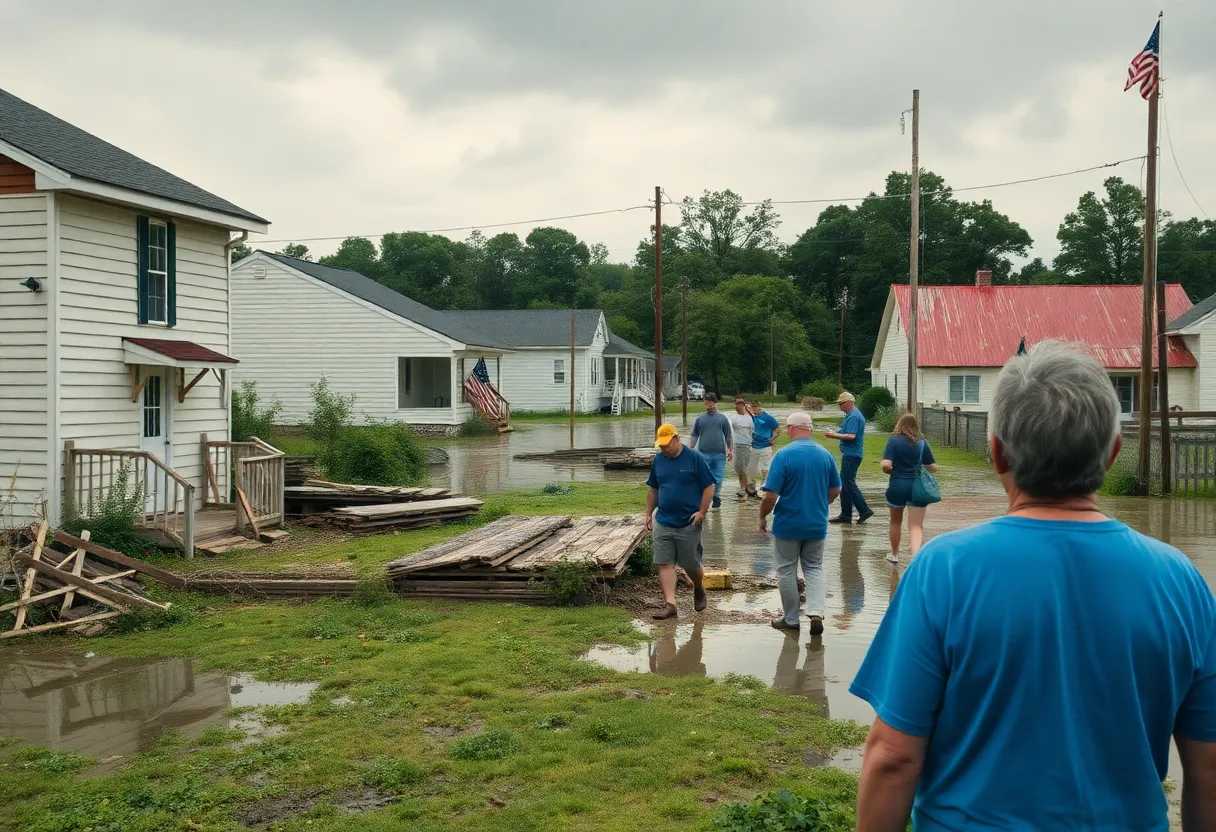 Community volunteers assisting in recovery efforts after floods in Virginia