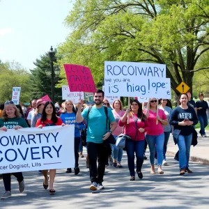 Community members participating in a Walk to Recovery event