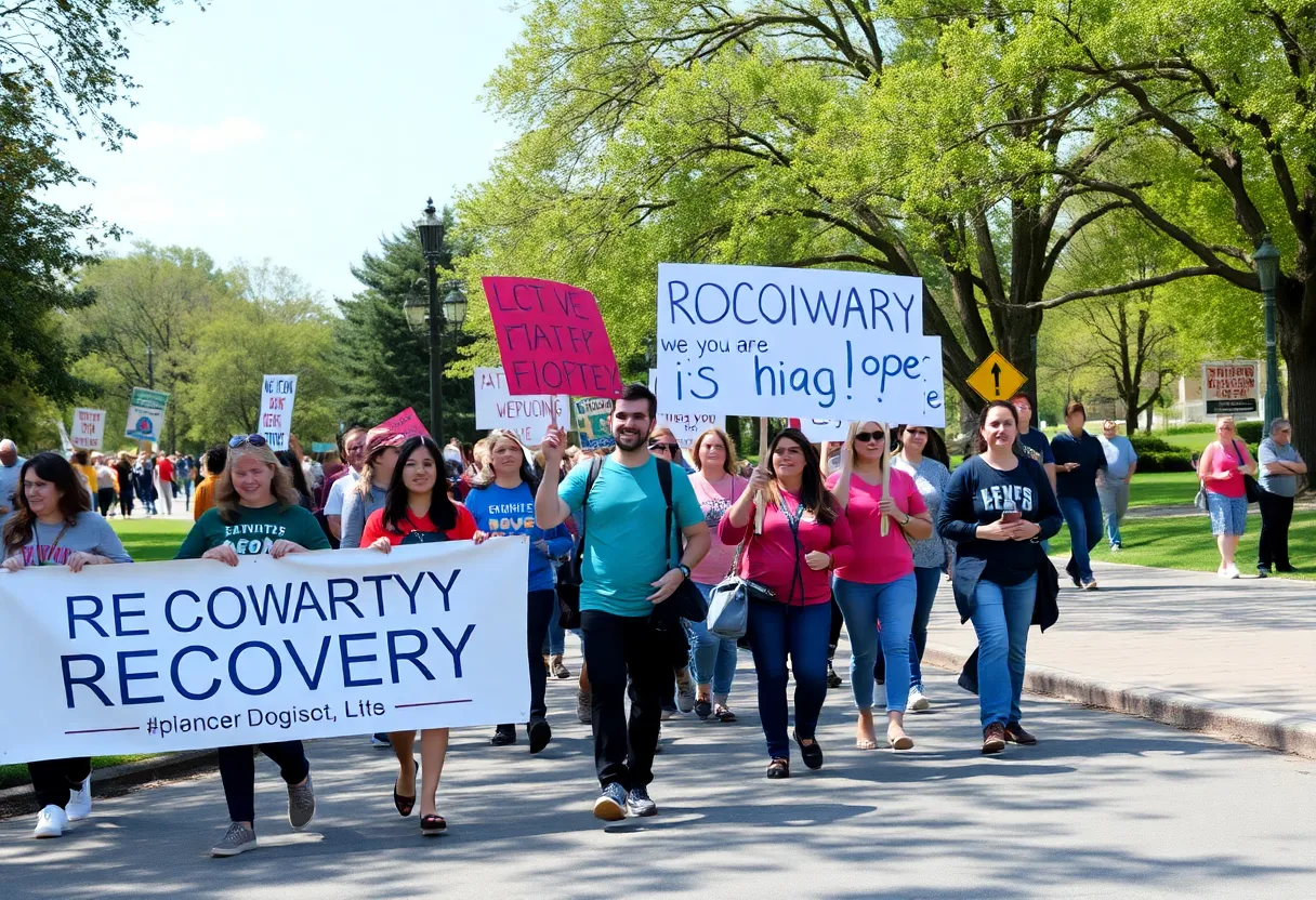 Community members participating in a Walk to Recovery event