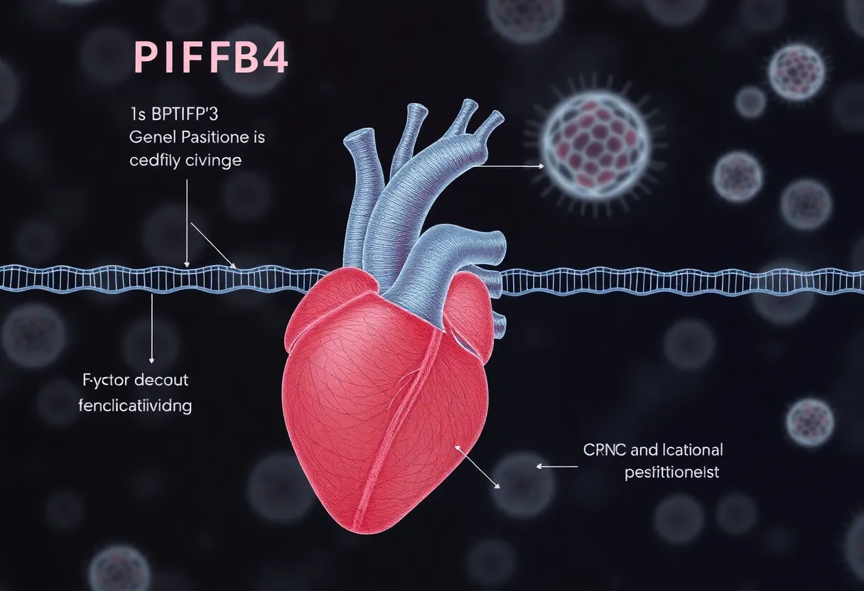 Illustration of the BPIFB4 gene's effects on heart health and aging.