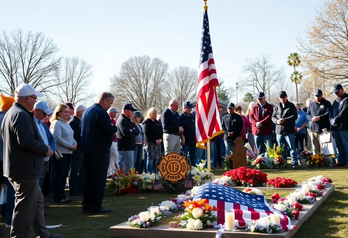 Community members gathered at a memorial for firefighter Brandon Clawson.