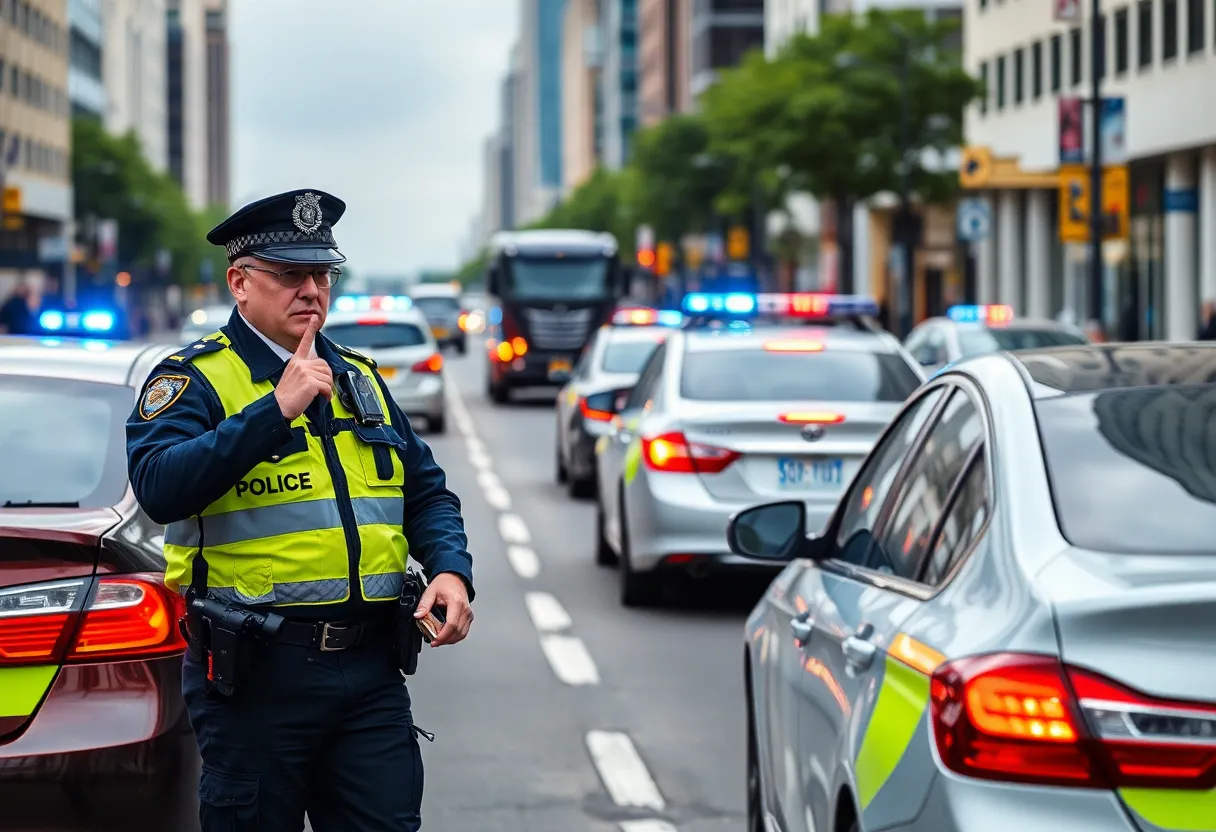 Police officer conducting a traffic stop in Bristol, Virginia