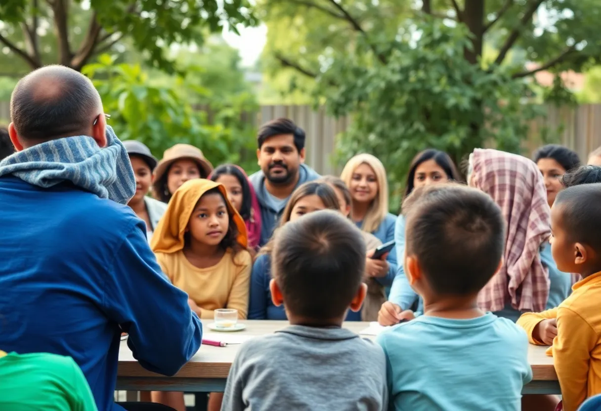 Community members discussing child safety issues