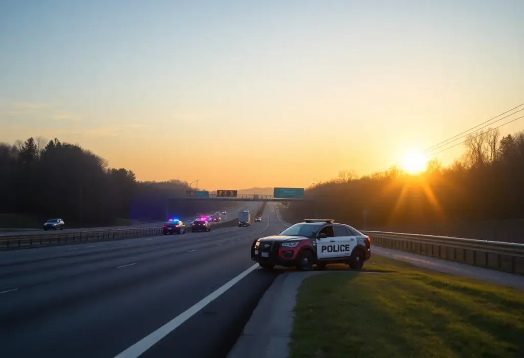 Police car at crash site on Lee Highway, Bristol Virginia