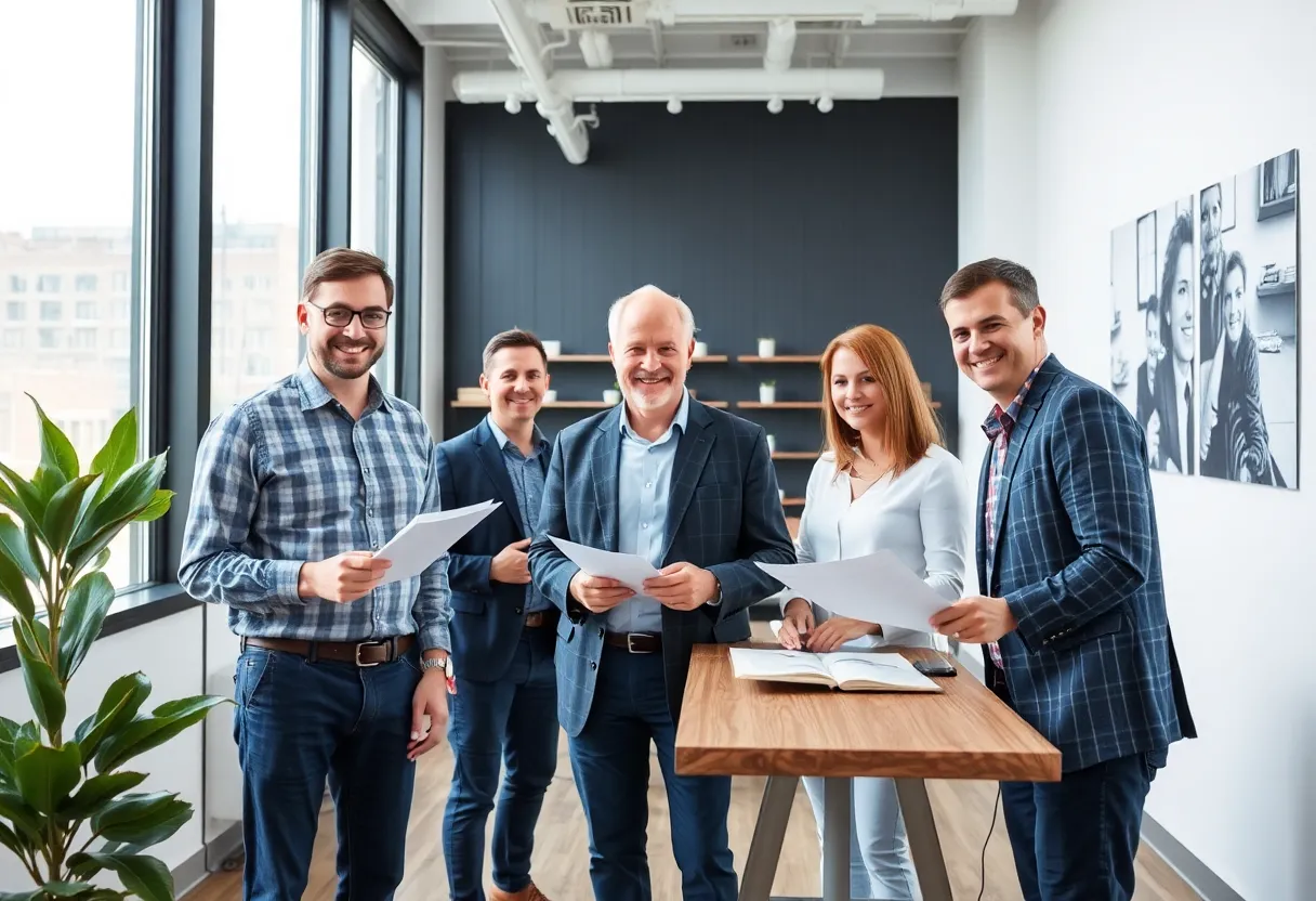 Design team collaborating on commercial design projects