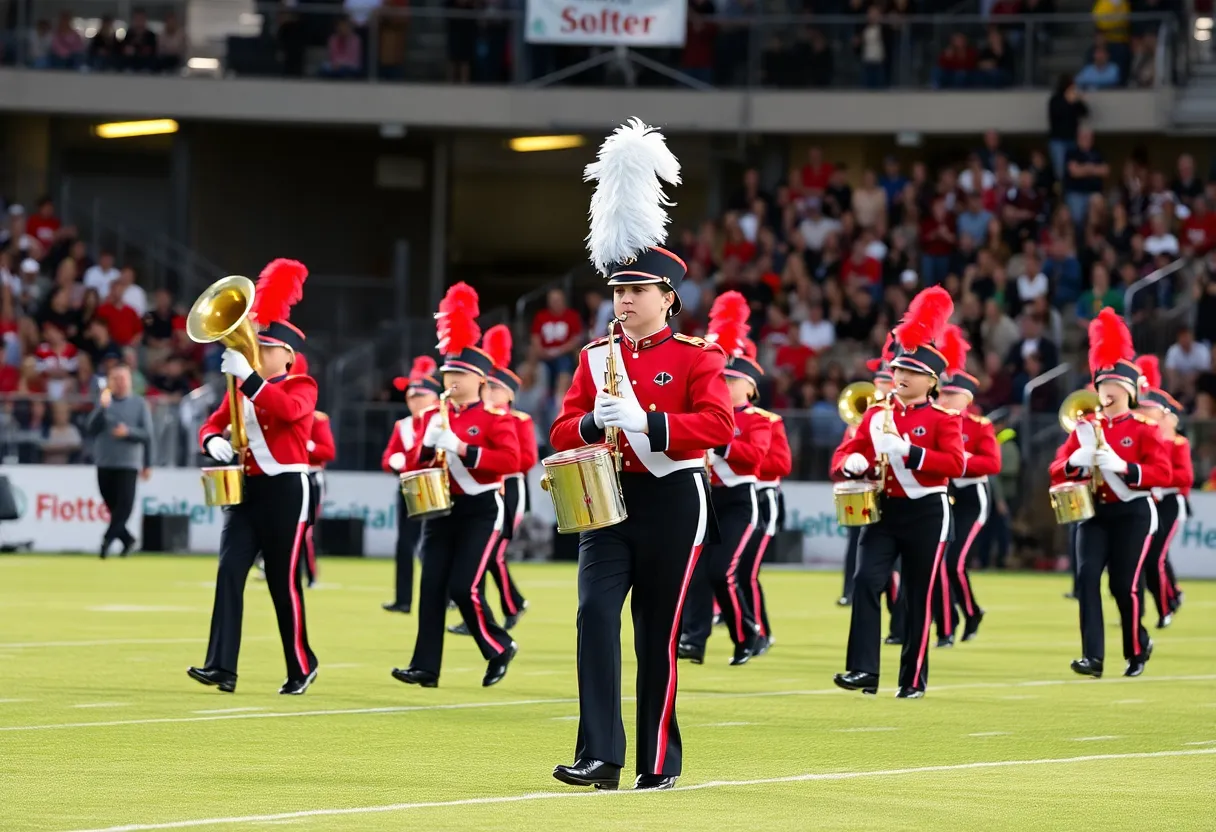 Campbell County High School marching band performing at competition