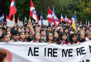 Young supporters gather for a memorial honoring Charlie Kirk's legacy.