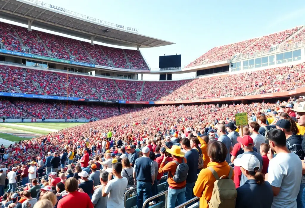 Fans enjoying a football game at J. Fred Johnson Stadium with safety measures in place.