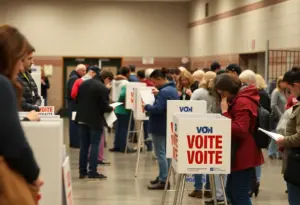 Voters participating in early voting at a polling station in Virginia