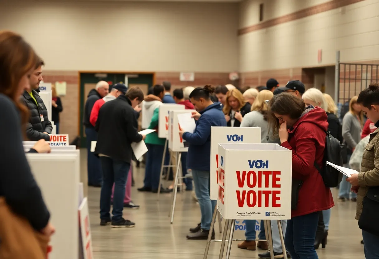 Voters participating in early voting at a polling station in Virginia