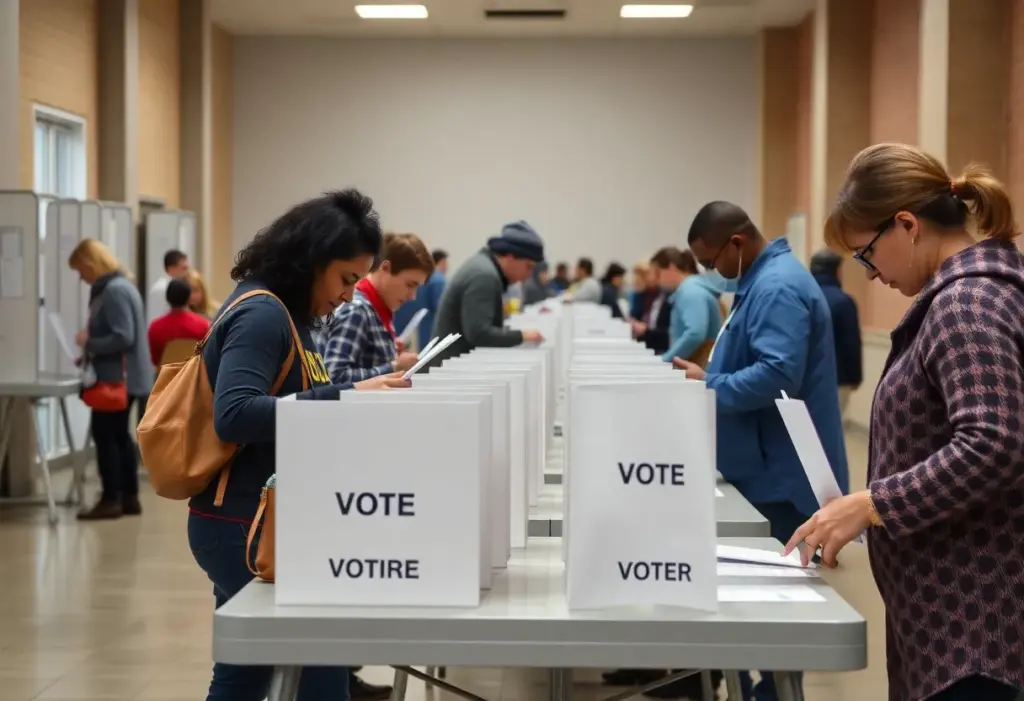 Voters participating in early voting at a polling station in Virginia