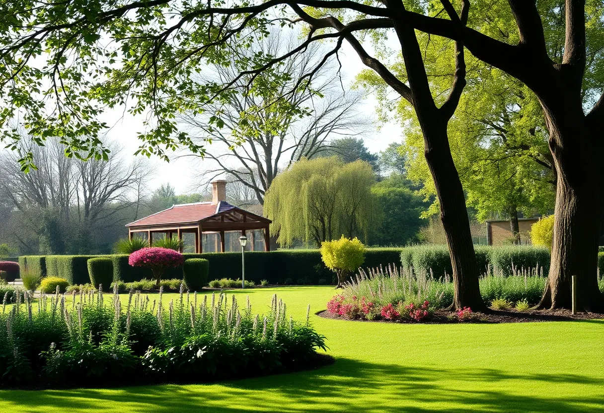 A peaceful garden representing the legacy of Everett E. Tatro.