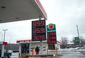 Gas station in Kingsport, TN displaying fluctuating gas prices