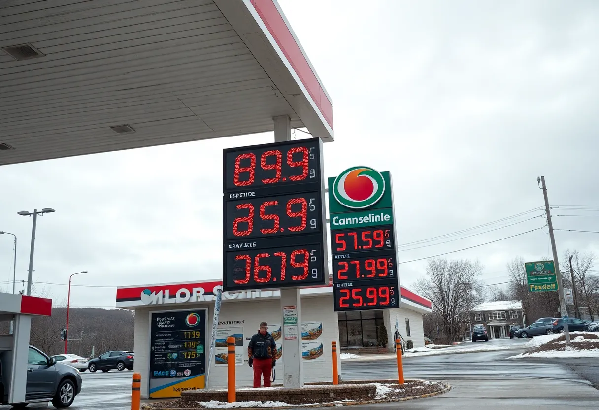 Gas station in Kingsport, TN displaying fluctuating gas prices