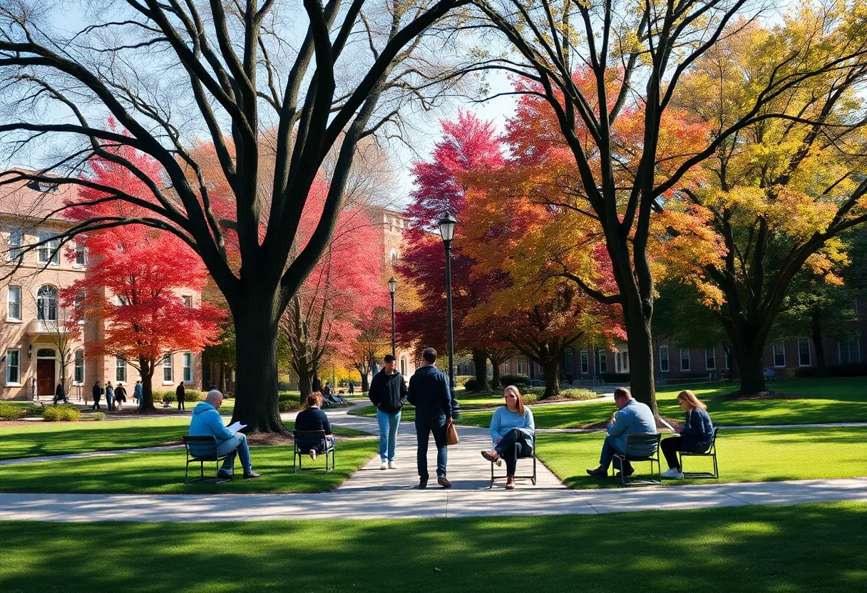 Students studying on a university campus in Tennessee