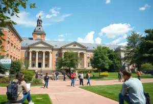 Students on university campus representing educational legacy