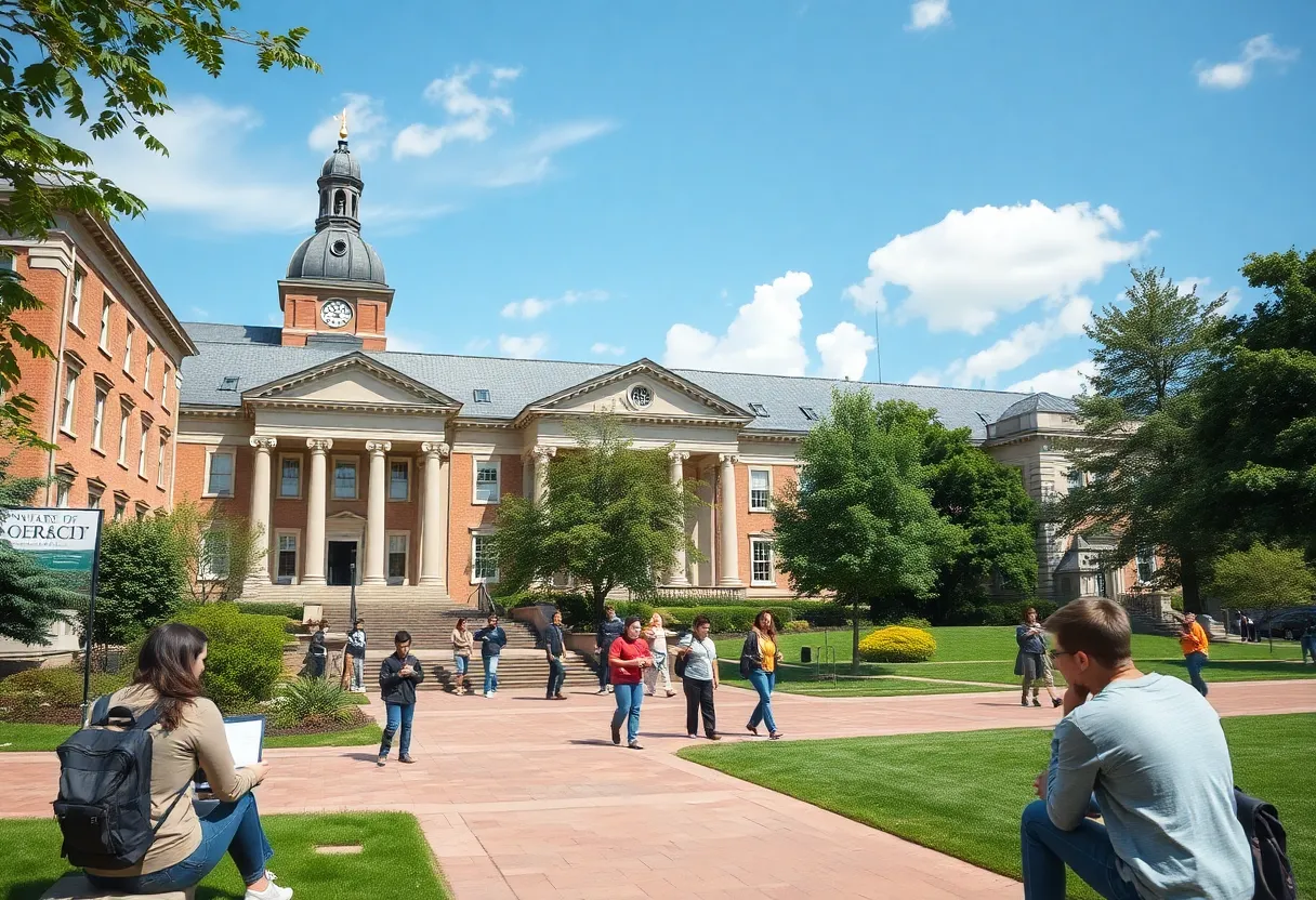 Students on university campus representing educational legacy