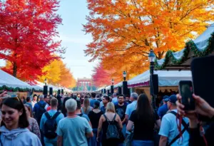 Crowd enjoying music at a festival in Greeneville during fall.