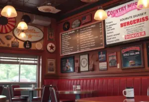 Burger Bar interior with Hank Williams memorabilia