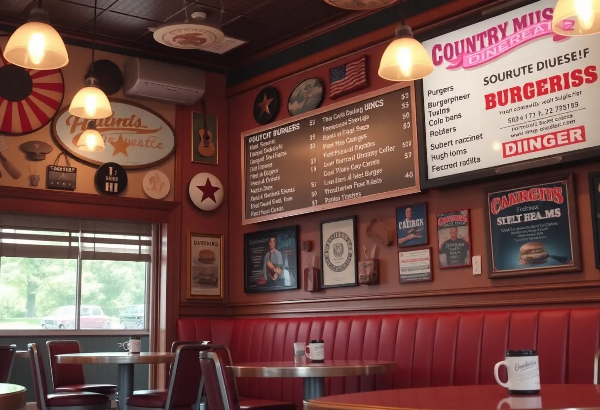 Burger Bar interior with Hank Williams memorabilia
