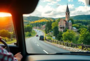 Scenic view of an iconic road trip route in America with cultural landmarks