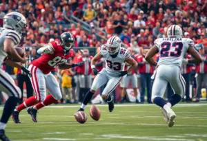 Dramatic football moment with a fumble
