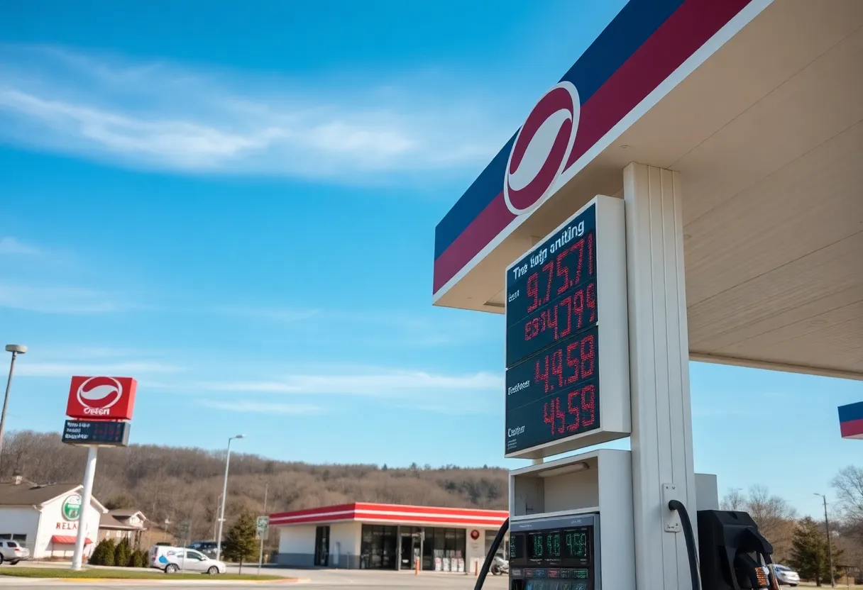 Gas station sign showing fuel prices in Kingsport