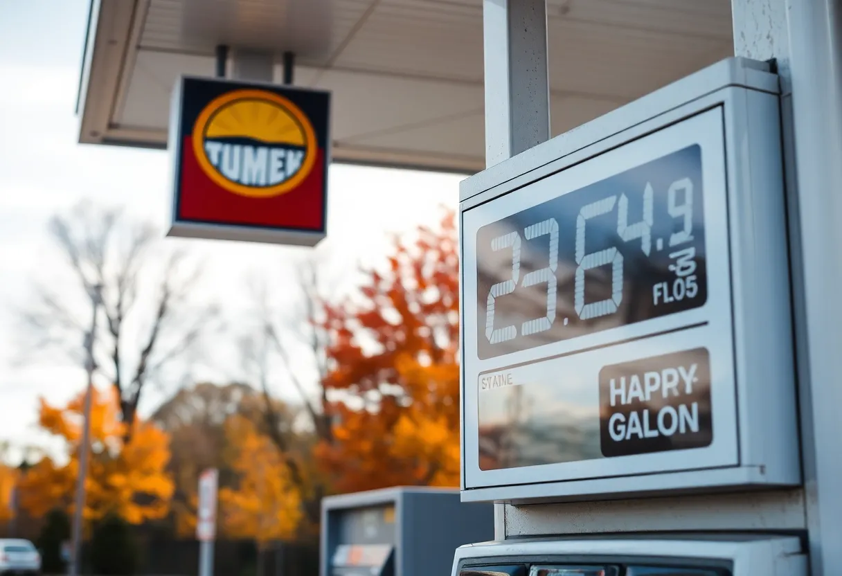 Current gas prices at a gas station in Kingsport, showing $2.64 per gallon.