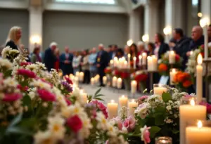Memorial service with flowers and candles