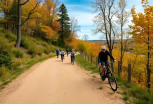 Scenic view of Mendota Trail with outdoor enthusiasts hiking and biking