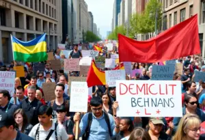 Crowd of protesters during No Kings protests in Richmond