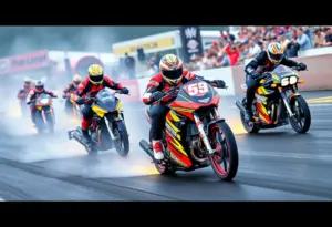 NHRA Pro Stock Motorcycles racing on the track