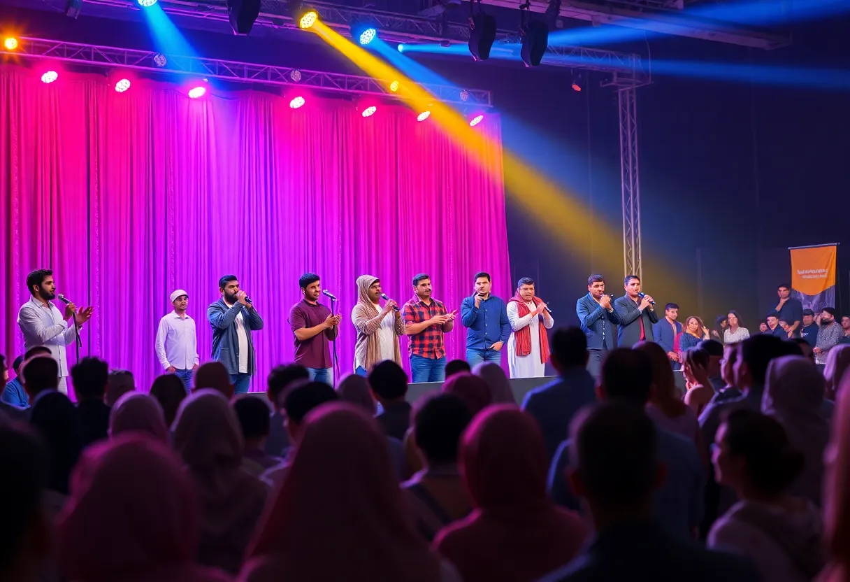 Stage performance at Riyadh Comedy Festival with audience engagement