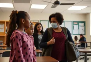 Illustration of a safe school environment promoting supportive interactions.