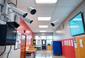 School security equipment including cameras and access systems in use at a school