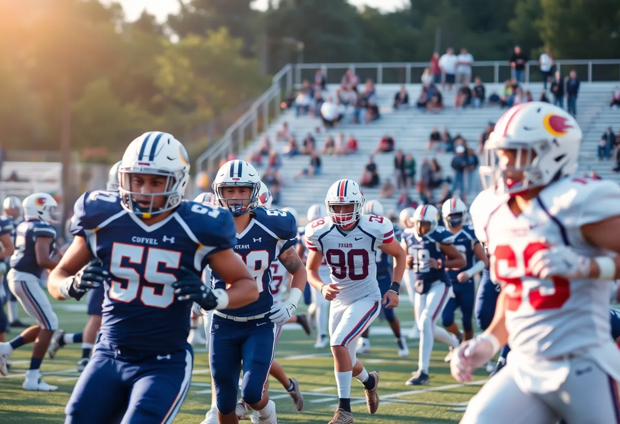 High school football players in action on the field in Tennessee