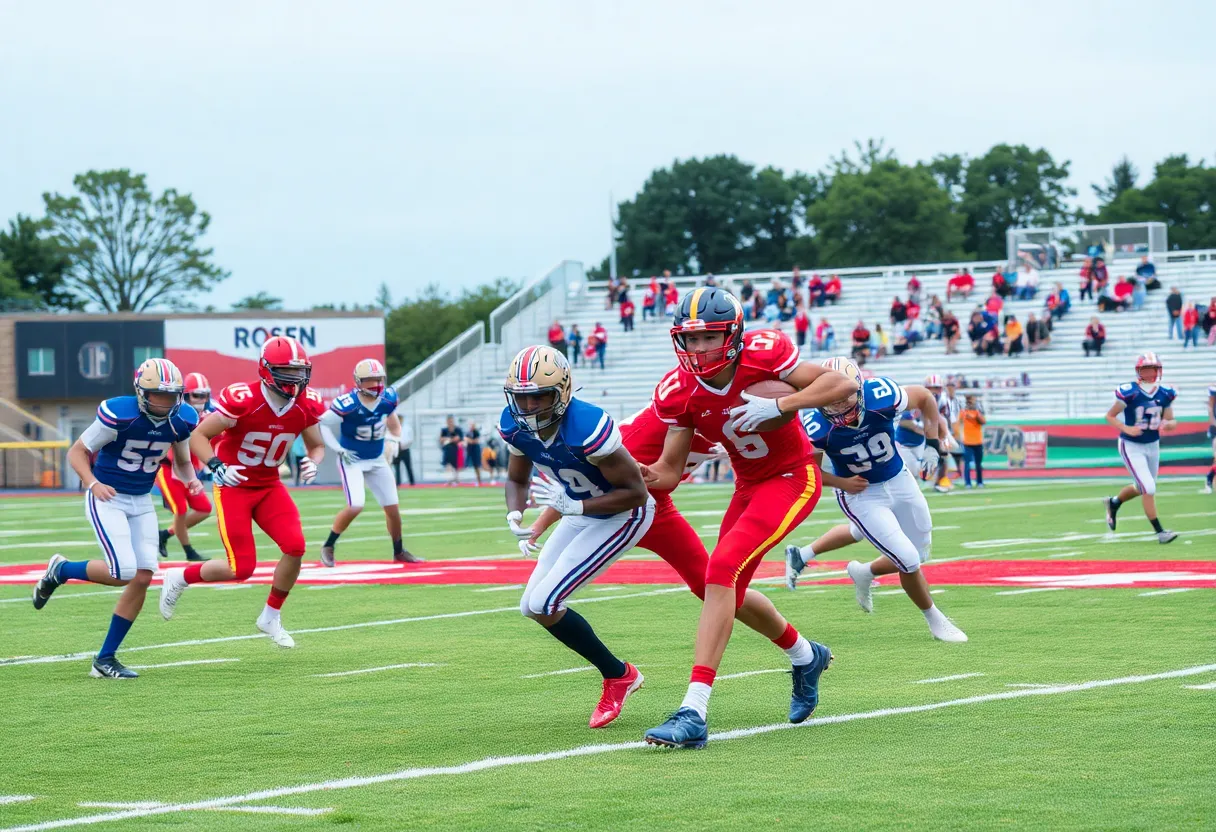 High school football teams competing on the field