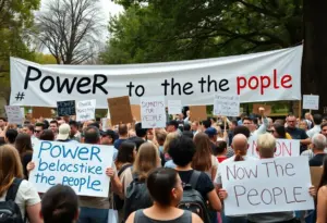 Crowd of protesters at Tri-Cities No Kings protest