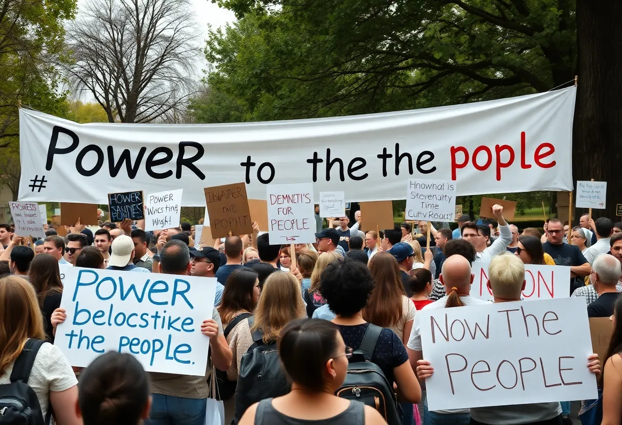 Crowd of protesters at Tri-Cities No Kings protest