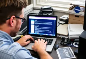 Frustrated user and a laptop displaying TicketMaster error message