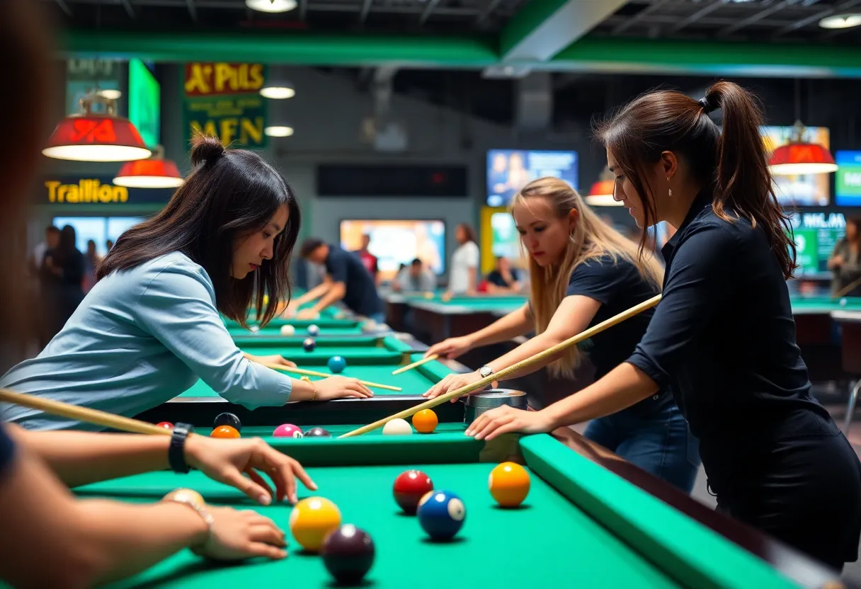Female billiard players competing in the WPBA SemiPro event